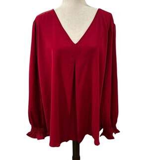 NEW Funlingo Women's V Neck Long Sleeve Red Blouse Plus Size 3XL
